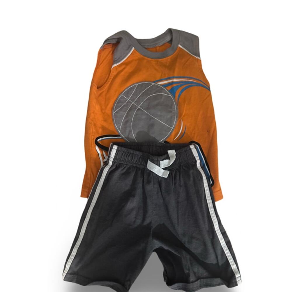 Garanimals  Boys Outfit 3T Orange Basketball Shirt & Gray Shorts Set